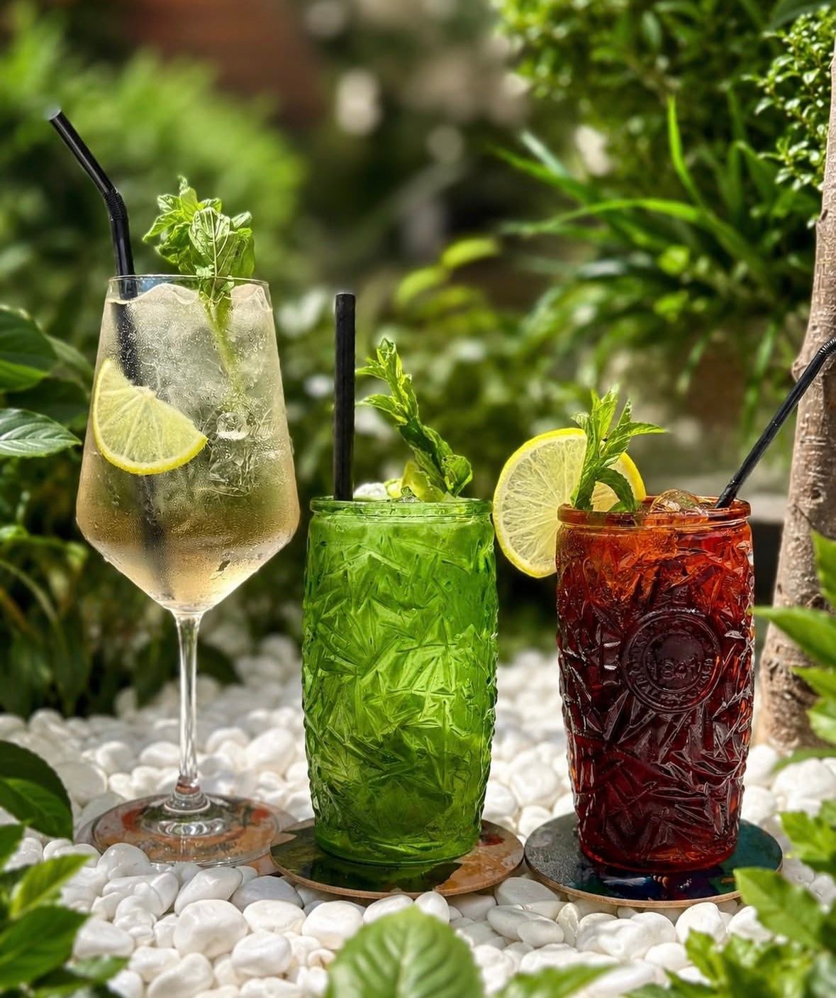 Hand-crafted cocktails served on the garden terrace